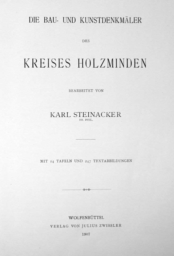 Zweite Titelseite des Buches „Die Bau- und Kunst­denk­mäler des Kreises Holz­minden“ von 1907